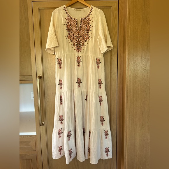 Soft Surroundings Embroidered Tiered Short Sleeve Cotton Dress / Med - Picture 1 of 10